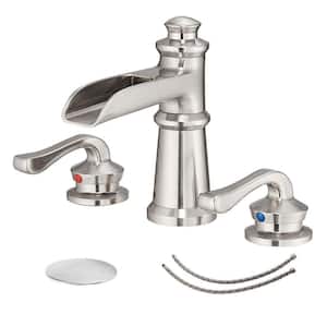 8 In. Widespread Double Handle Bathroom Faucet with Drain Assembly, Bathroom Sink Faucets for 3-Hole in Brushed Nickel