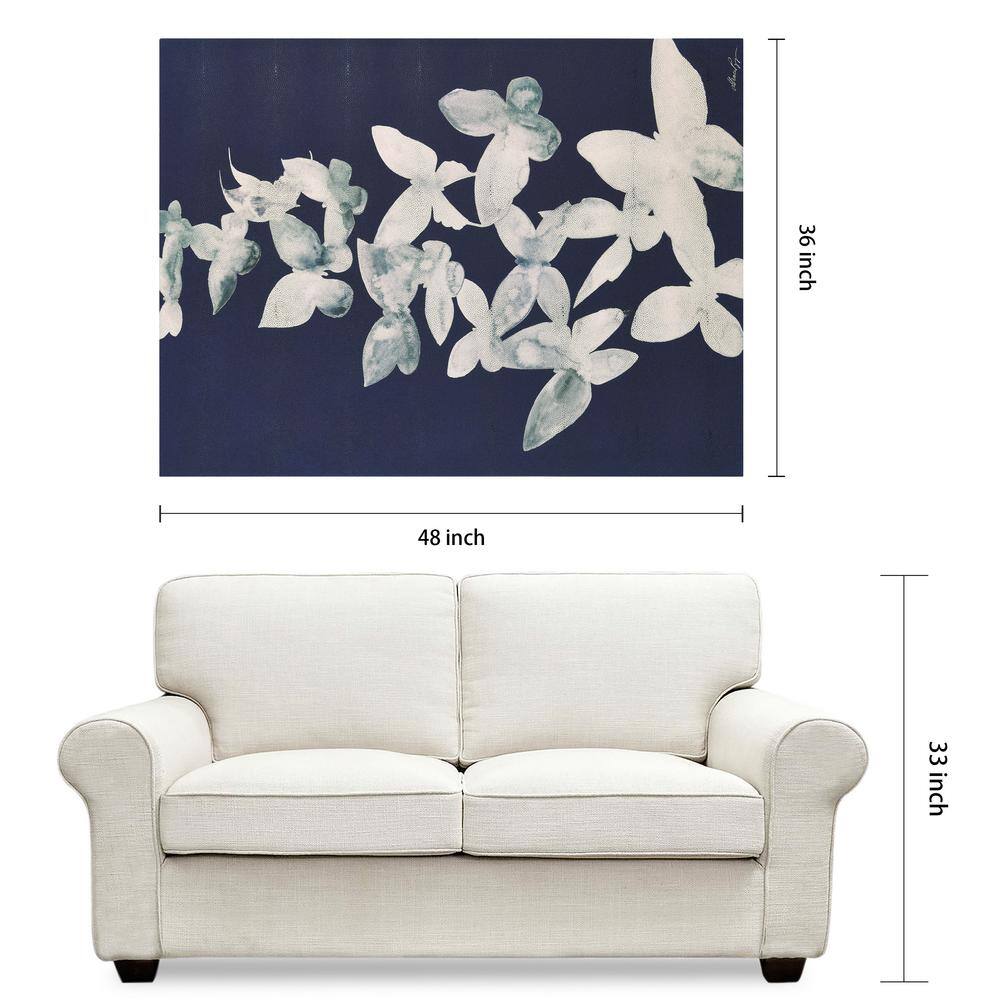 Ethereal Flight White Butterflies on Navy Canvas Wall Art