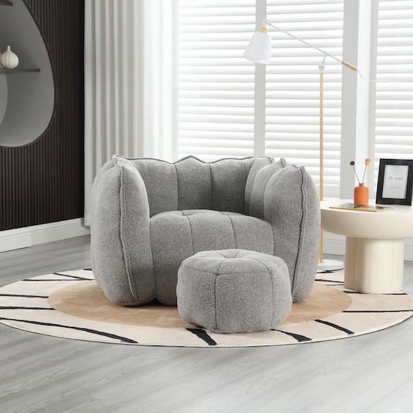 Gray Chenille Polyester Soft Bean Bag Chair with High Resilient Foam for Living Room and Bedroom
