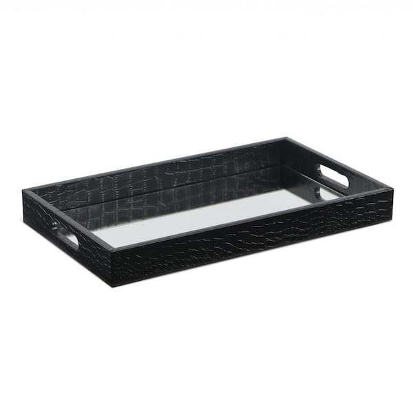 Black Rectangle Wood 15.75 in. Decorative Tray