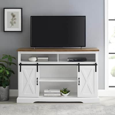 52 in. White Reclaimed Barnwood TV Stand Fits TVs Up to 56 in. with Storage Doors