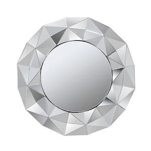 Medium Round Silver Beveled Glass Modern Mirror (39.38 in. H x 39.38 in. W)
