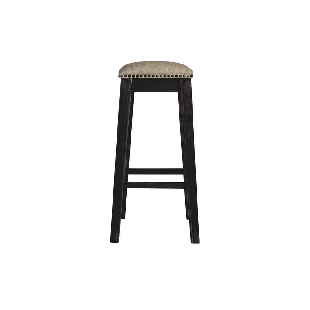 Rooney 30" Espresso Wood and Beige Linen Backless Bar Stool