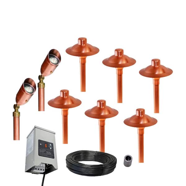 Professional Series Low-Voltage Brushed Satin Copper Outdoor LED Landscape Path Light and Spot Light Kit (8-Pack)