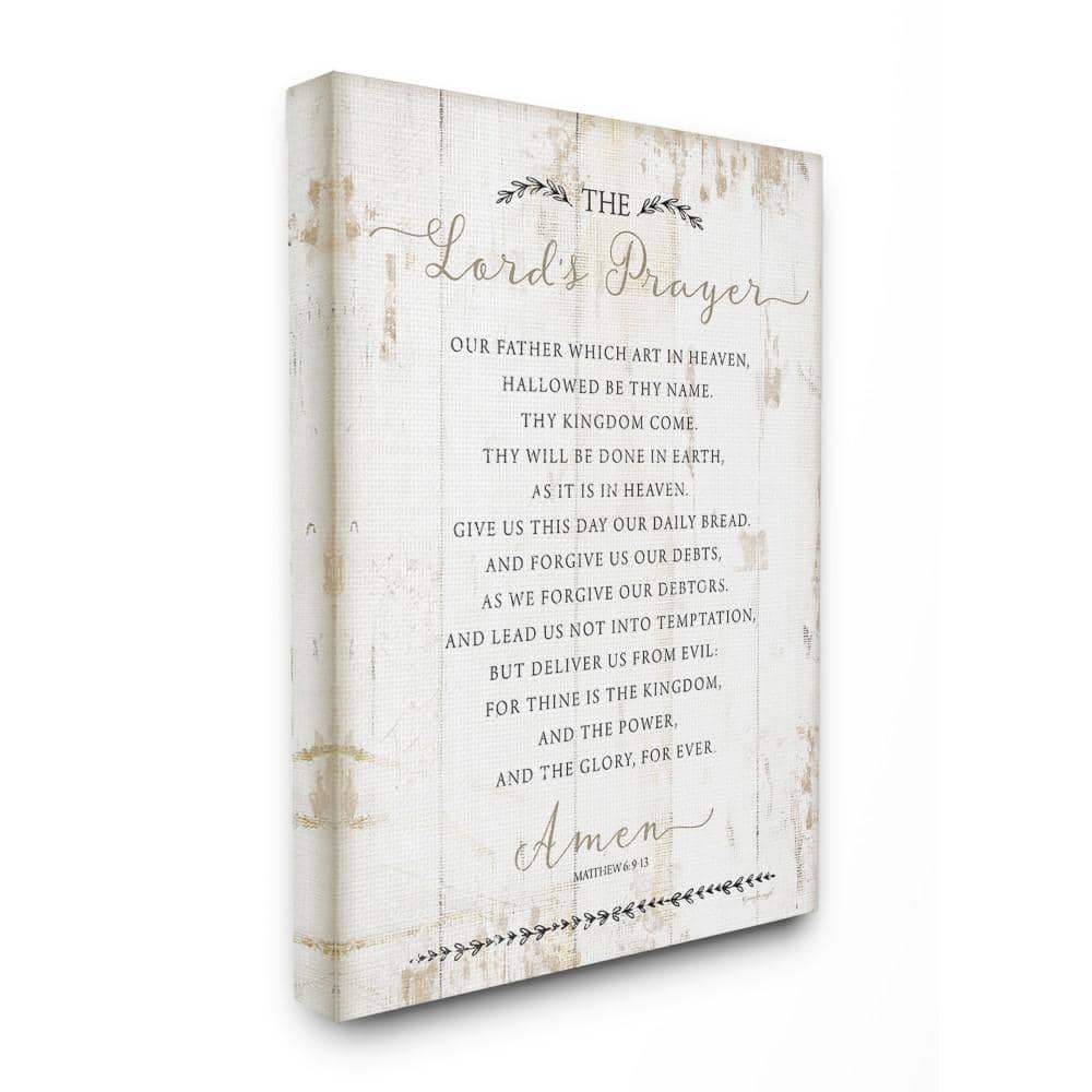 Stupell Industries 16 in. x 20 in. "The Lords Prayer Our Father Rustic Distressed White Wood Look Canvas Wall Art" by Jennifer Pugh