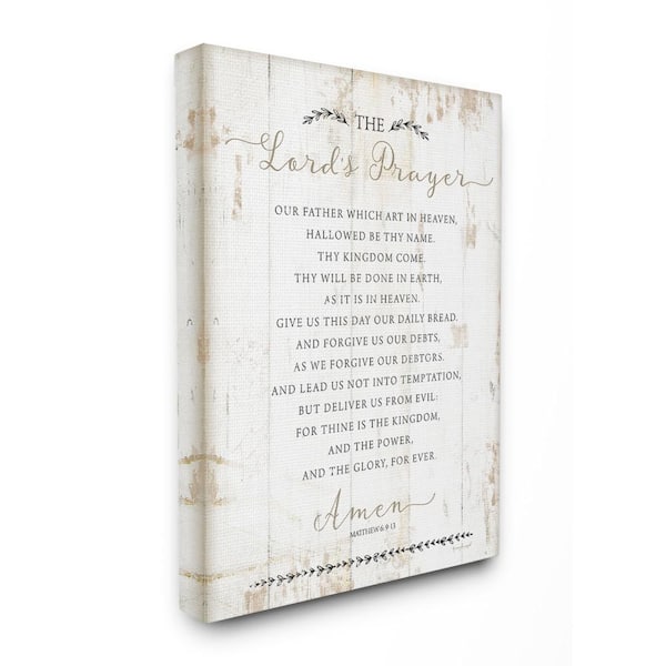 Stupell Industries 16 in. x 20 in. "The Lords Prayer Our Father Rustic Distressed White Wood Look Canvas Wall Art" by Jennifer Pugh