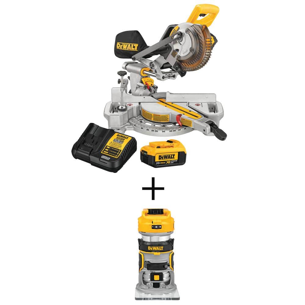 DEWALT 20V MAX Lithium-Ion Cordless 7-1/4 in. Miter Saw and 20V MAX Lithium-Ion Cordless Brushless Router (Tools Only) -  DCS361M1W600