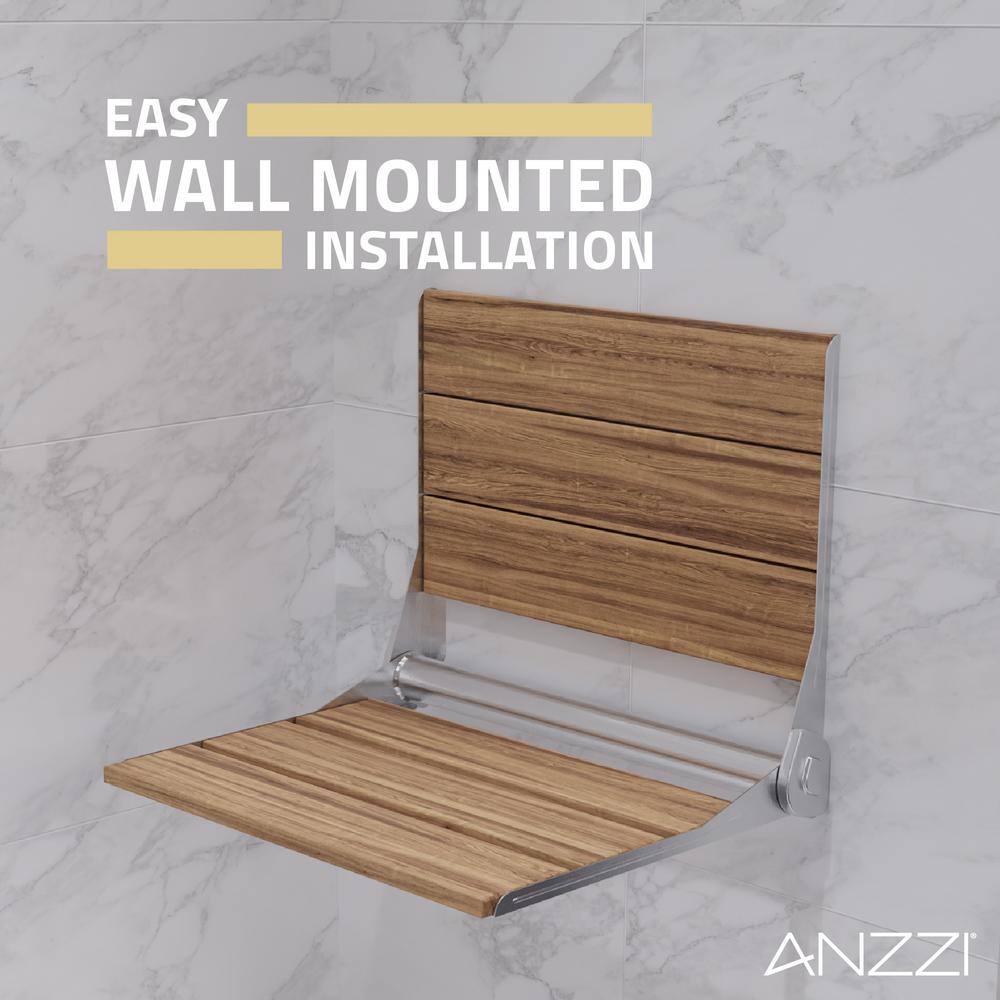 Teak and Chrome Wall Mounted Folding Shower Seat