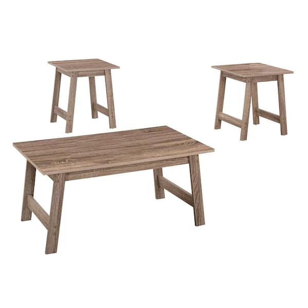 Unbranded 3-Piece 36 in. Dark Taupe Medium Rectangle Wood Coffee Table Set