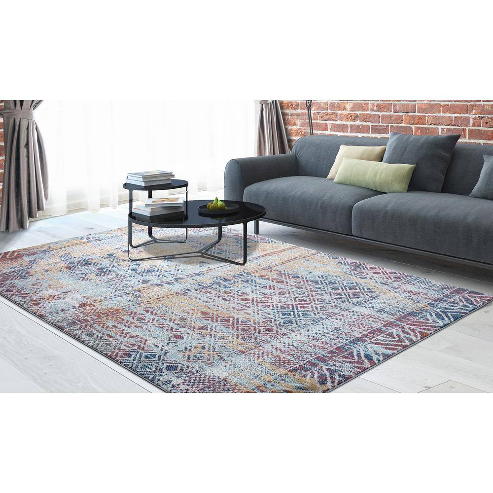 Vintage Multi-Color Geometric Synthetic Area Rug 5' x 7'