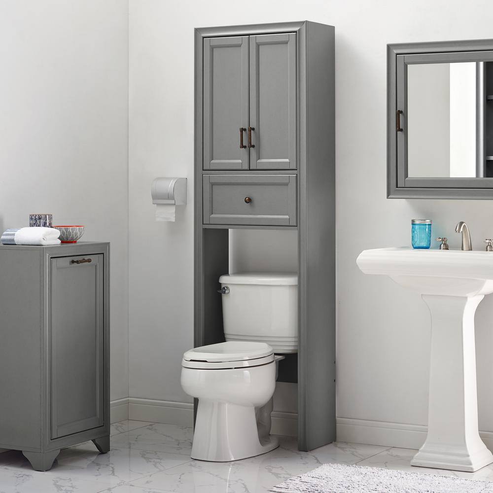Gray Over-the-Toilet Storage Cabinet with Adjustable Shelving
