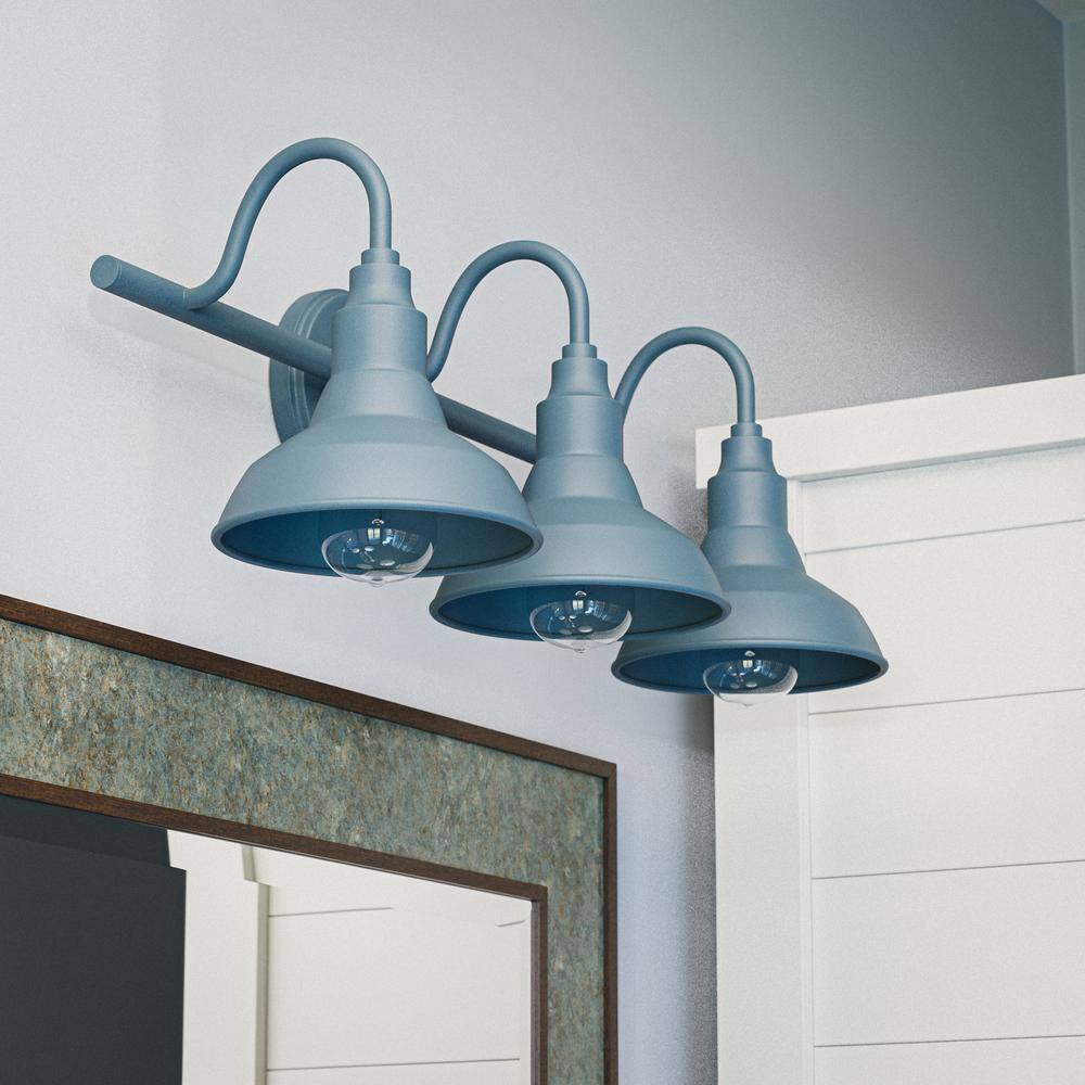 Blue Metal 3-Light Farmhouse Bathroom Vanity Fixture