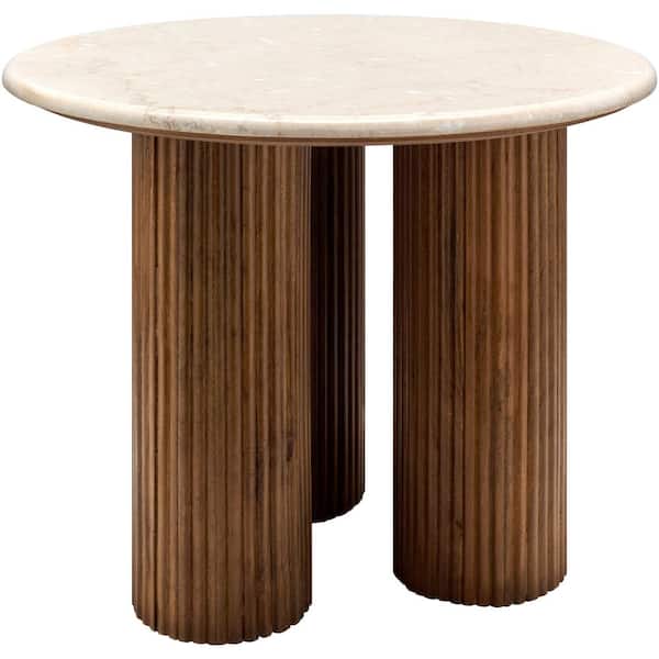 Livabliss Jackie Modern End Table, Ivory/Brown, 20 in. H x 24 in. W x 24 in. D
