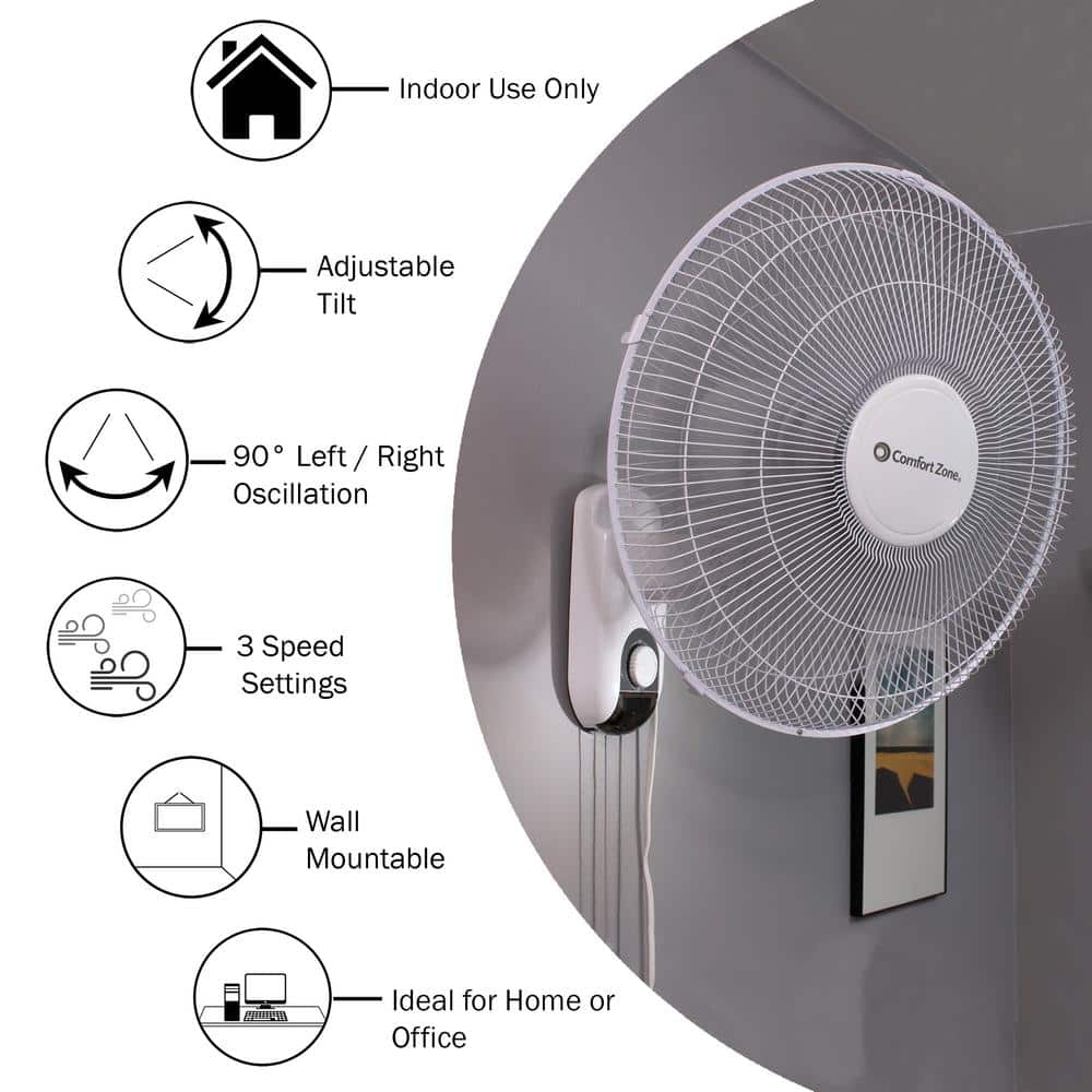 16 in. White Oscillating 3-Speed Wall-Mount Fan with Adjustable Tilt