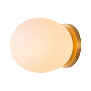 8.28 in. 1-Light Antique Gold Plating Modern Spherical Wall Sconce with Oval Opal Glass Shade