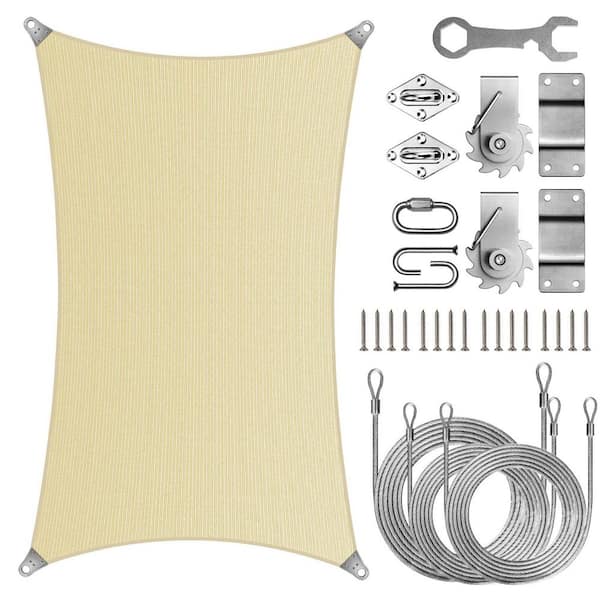 Super Ring 20 ft. x 24 ft. Sun Shade Sail with Winch-Beige