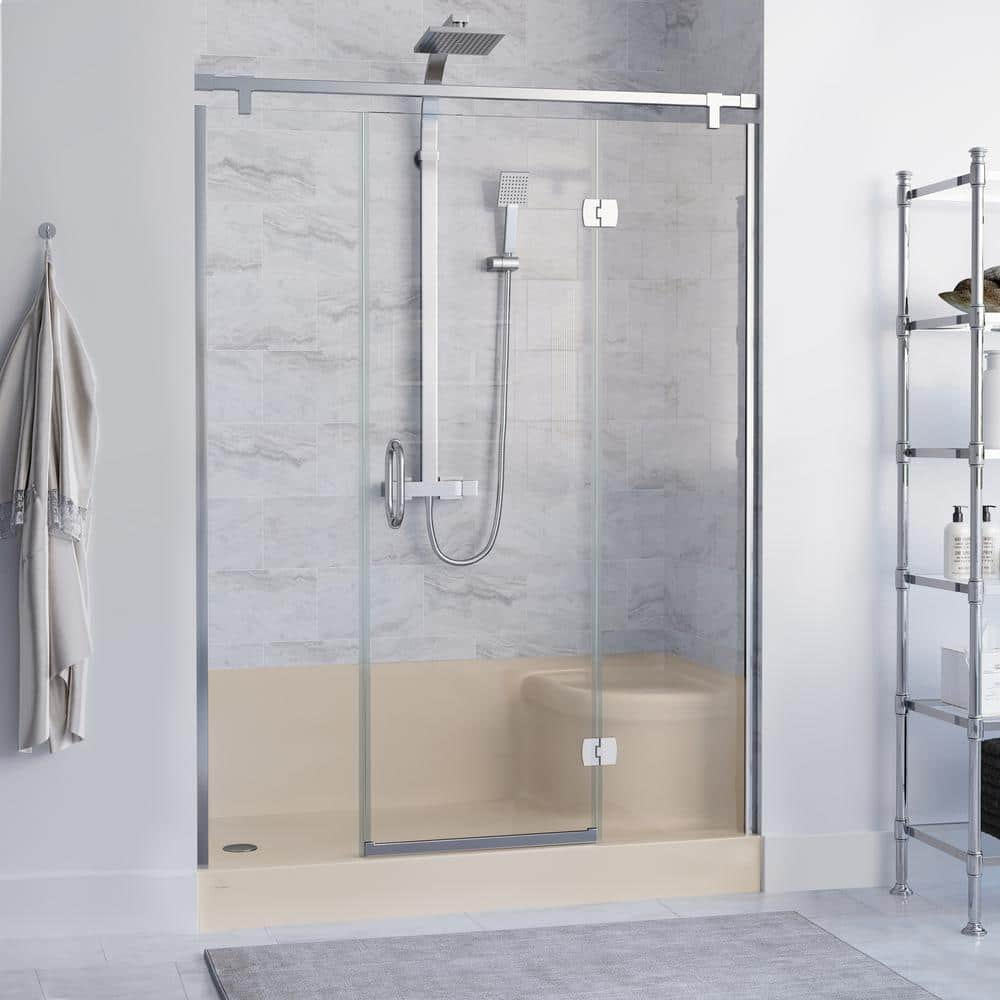 Swiss Madison Aquatique 60 in. L x 32 in. W Single Alcove Shower Base Pan  with Left Hand Drain and Integral Right Hand Seat in Biscuit SM-SB537BV - 