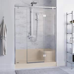 Aquatique 60 in. L x 32 in. W Single Alcove Shower Base Pan with Left Hand Drain and Integral Right Hand Seat in Biscuit