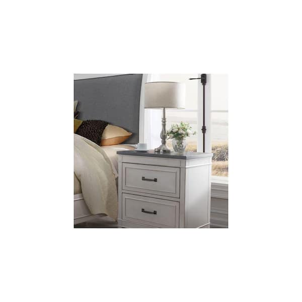 Martin Svensson Home Del Mar 2-Drawer White with Grey Top Nightstand with Fingerprint Lock (28.5 in. H x 27.25 in. W x 16.5 in. D)