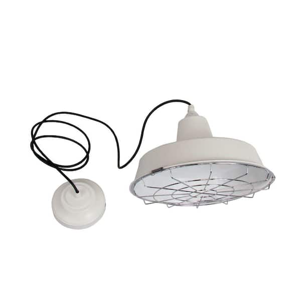 HomeSelects 1-Light White Hanging Pendant with CFL Bulb and Removable Wire Guard