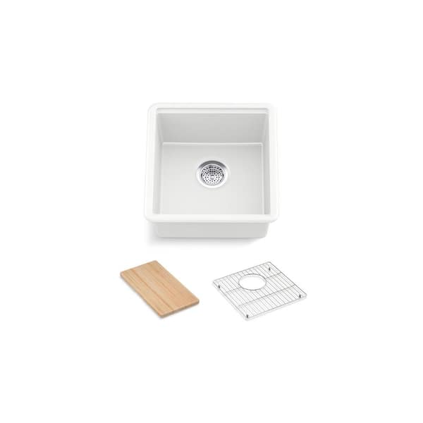 Billings Granite Composite 18 in. Undermount Bar Sink With Accessories in Matte White