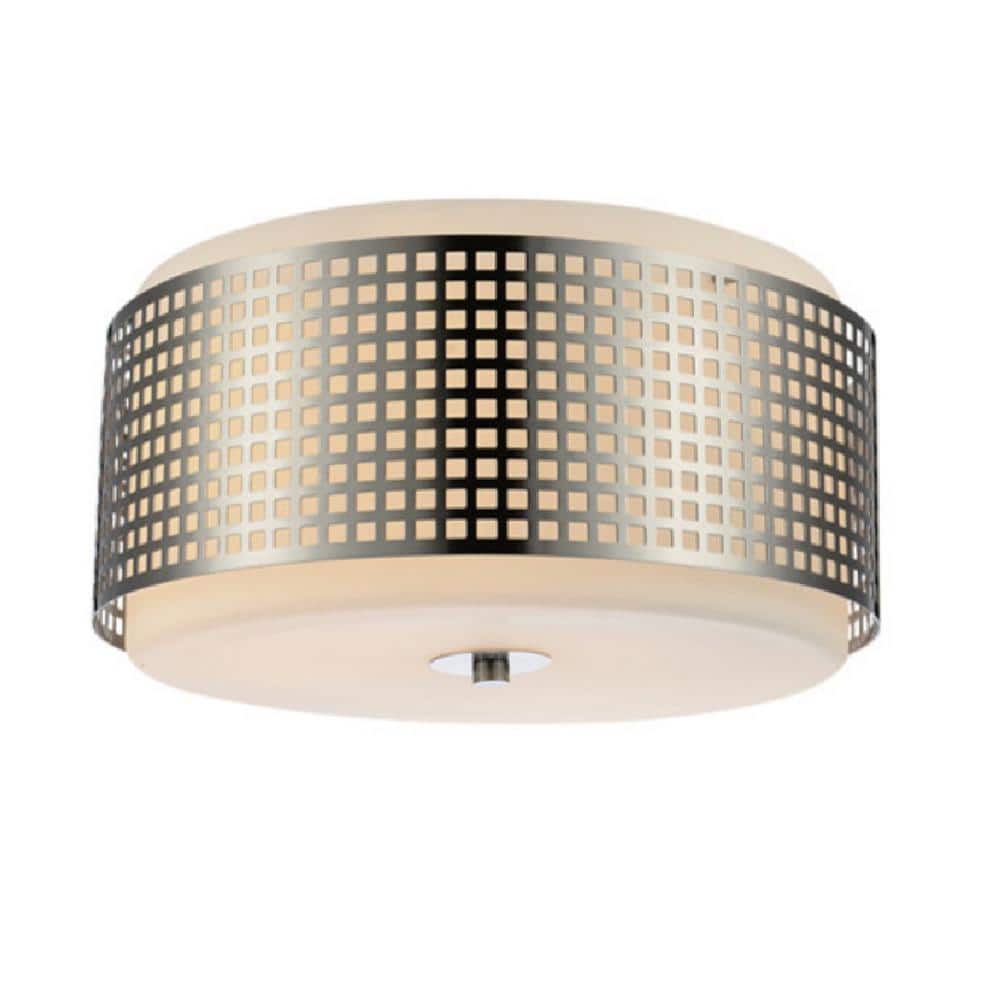 Modern Satin Nickel 15" Drum Flush Mount Ceiling Light