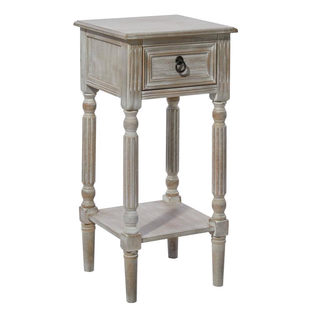 Farmhouse Chic White Wood Accent Table with Storage, 14" x 29"