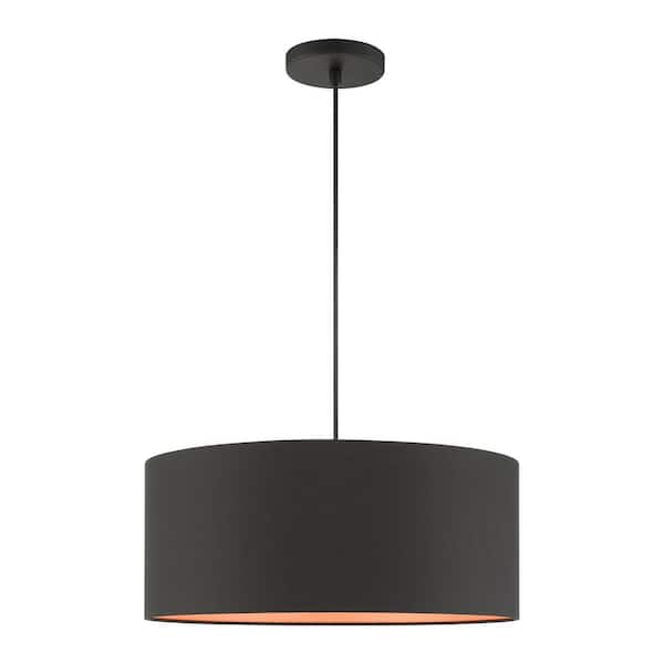 AVIANCE LIGHTING Clearbrook 3-Light Black Pendant with Black Fabric Shade and Orange Fabric Inside