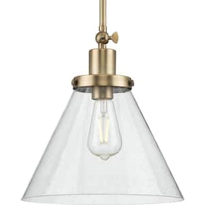 Hinton 1-Light Vintage Brass Seeded Glass Industrial Pendant Light