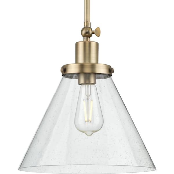 Progress Lighting Hinton 1-Light Vintage Brass Seeded Glass Industrial Pendant Light