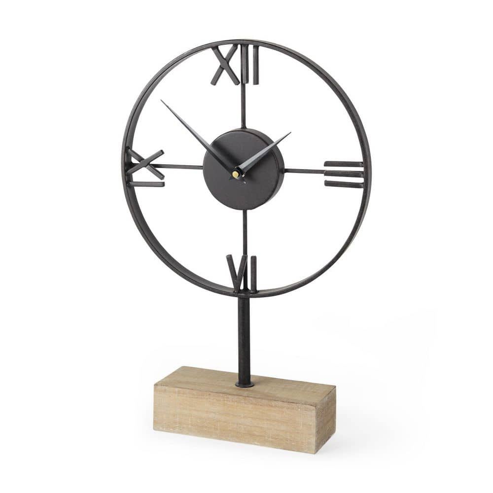 Mercana Oris Black Metal And Wood Open Frame Table Clock 68642