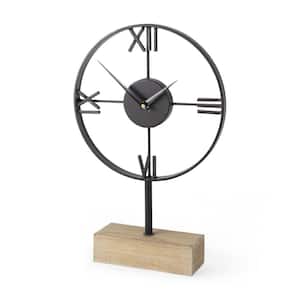 Oris Black Metal And Wood Open Frame Table Clock