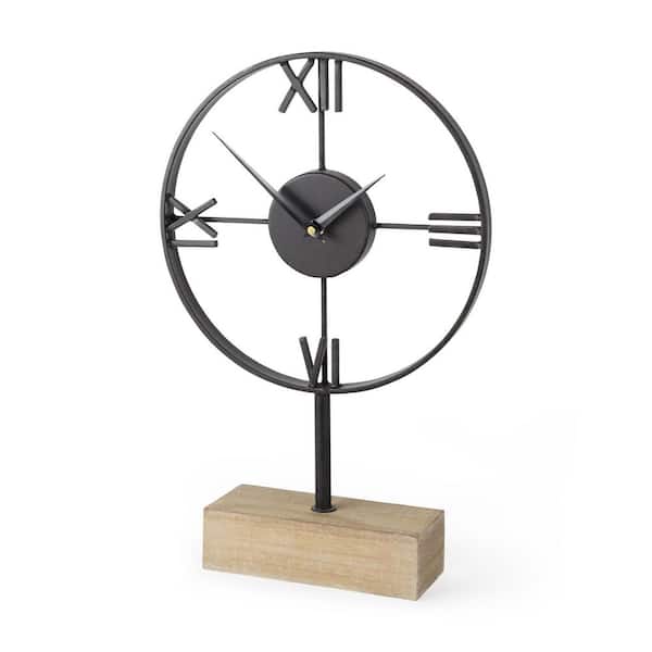 Mercana Oris Black Metal And Wood Open Frame Table Clock