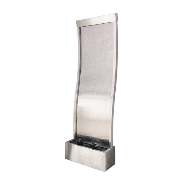 XBRAND 72 in. Mirror Waterfall Fountain, Steel, Indoor, Includes Pump, LED Lights and Rocks, Home Office Decor