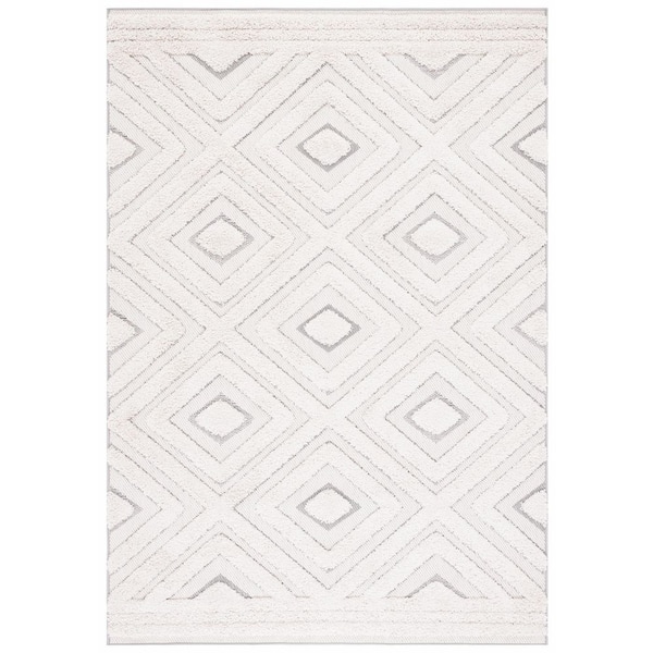 SAFAVIEH Cottage Ivory/Light Gray 4 ft. x 6 ft. High-Low Diamond Indoor/Outdoor Area Rug