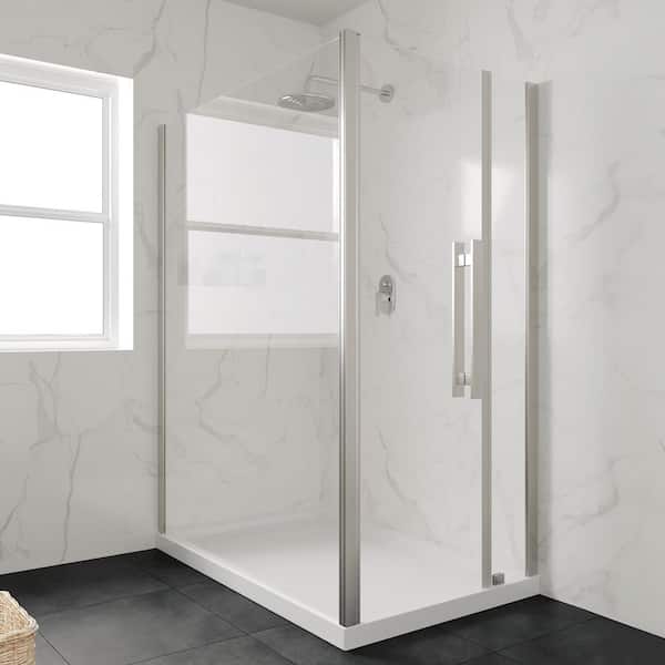 54-in L x 36-in W Alcove or Corner Shower Pan Base Rectangle with Hidden Side Drain, White Acrylic, Reversible Design