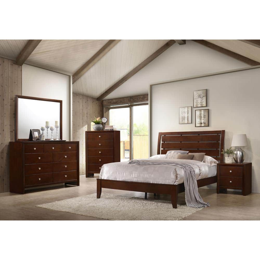 King Merlot Wood Frame Upholstered Bed with Slatted Headboard
