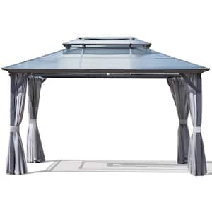10 ft. x 13 ft. Polycarbonate Double Roof Hardtop Aluminum Gazebo with Ceiling Hook, Mosquito Netting and Curtains