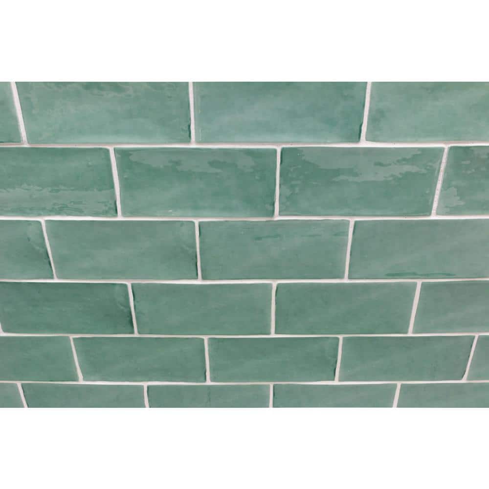 Messi Green Polished Ceramic Subway Wall Tile 3x6