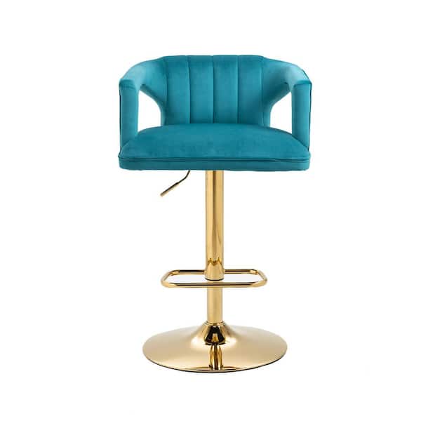 Unbranded 41.93 in. Teal Low Back Bar Stool with Footrest and Adjustable Height