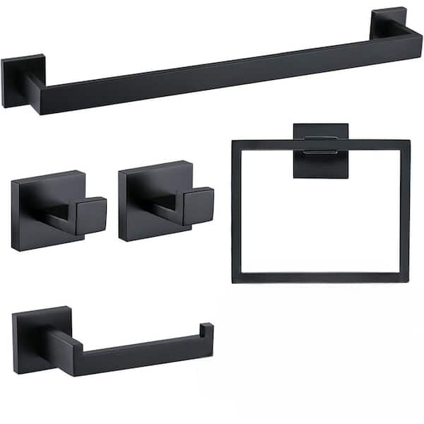 Anqtovp Single Bathroom Hardware Single Towel Holder Accessories Set Wall Mounted Towel Rack in Matte Black