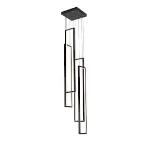 80-Watt Integrated LED Dimmalbe Black Hanging Chandelier for Island Stairs Living Room 4-Light Pendant Light