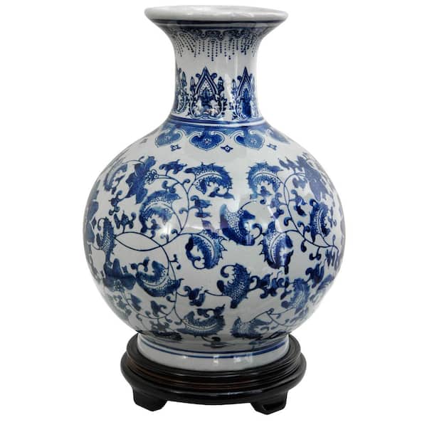 Oriental Furniture 12 in. Porcelain Decorative Vase in Blue