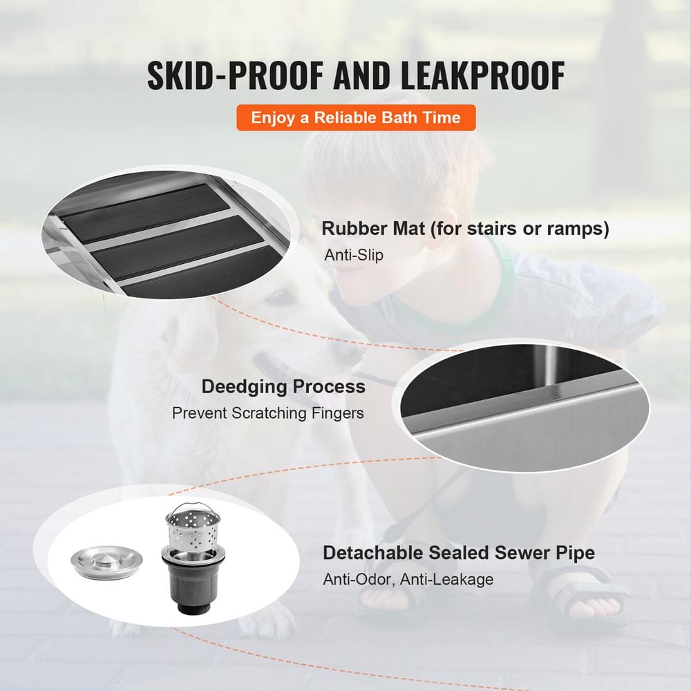 34-Inch Stainless Steel Pet Bath Tub with Ramp and Drawer