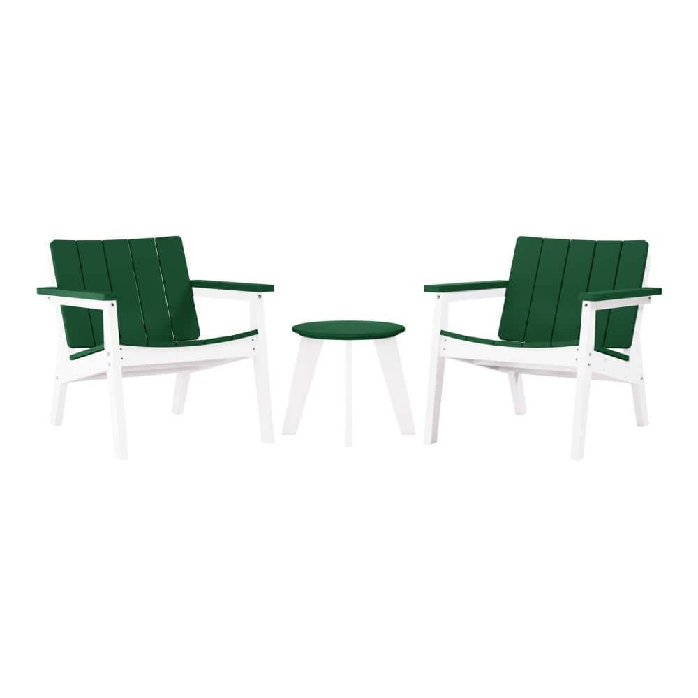 Porschside Outdoor Patio All Weather 3-Piece HDPE Plastic Conversation Set, White/Dark Green price history on PriceWatchPro