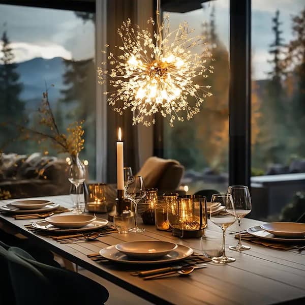 RRTYO Barton 8-Light Gold Modern Glam Crystal Chandelier Sputnik Sphere Firework Starburst Pendant