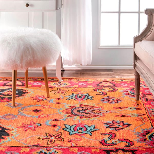 Moroccan Scroll Tile Riyana 5' X 7' Feet Orange Color Hand Tufted Persian Style 100% Wool Area Rug /Carpet 