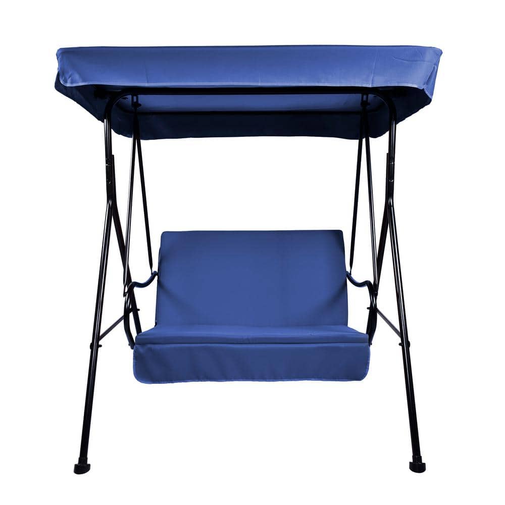 2-Seat Outdoor Patio Metal Porch Swing Chair With Removable Cushion And Con