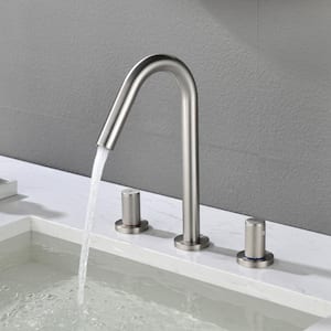 11 in. Faucet Height Double Handle 8 in. Widespread Brass 3-Hole Bathroom Sink Faucet Bath Faucets in Brushed Nickel