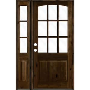46 in. x 96 in. Knotty Alder Right-Hand/Inswing 1/2 Lite Clear Glass Black Stain Wood Prehung Front Door, Left Sidelite